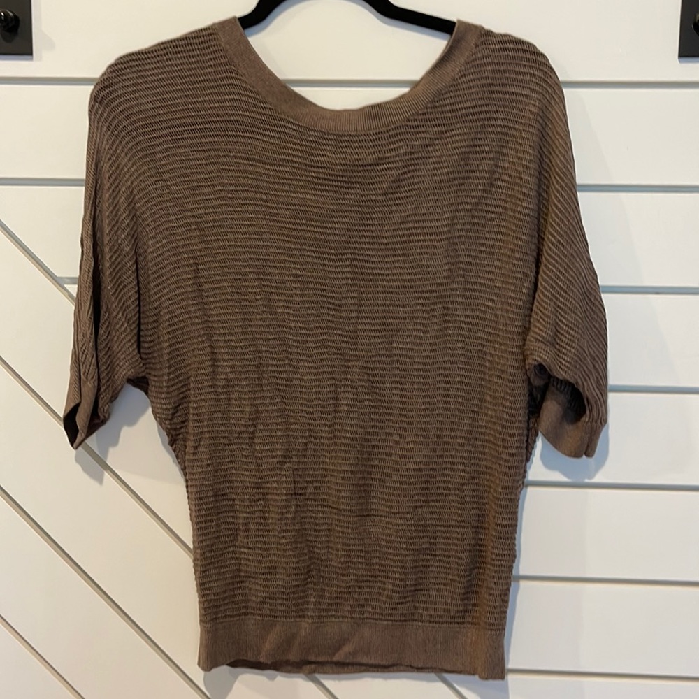 Three-quarter sleeve sheer knit top